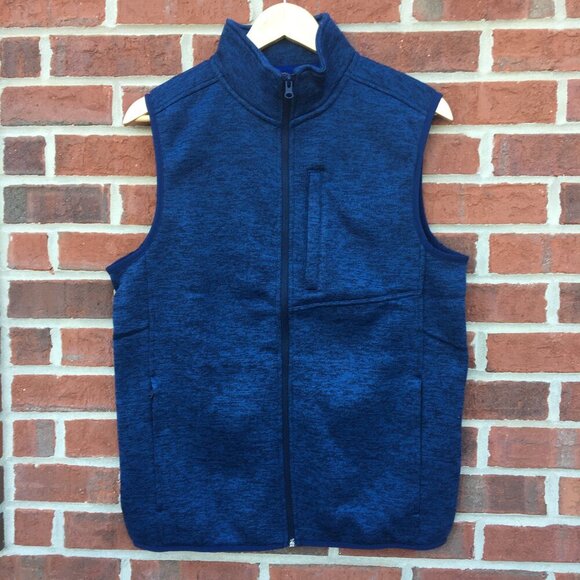 Lands End Full Zip Sweater Fleece Vest Mens Small Heathered Navy Pockets - Picture 1 of 10